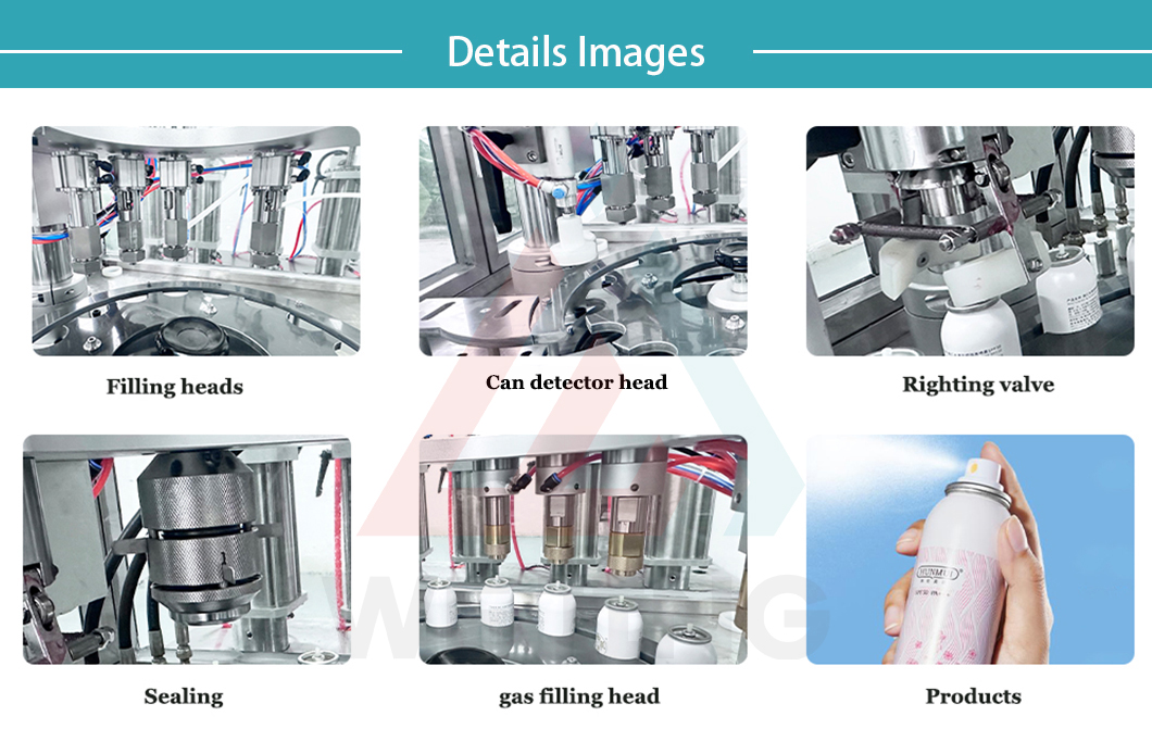 Im&aacute;genes detalladas de la m&aacute;quina llenadora de aerosoles.