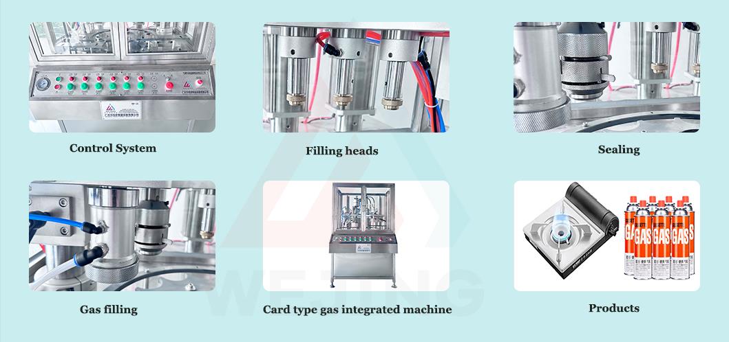 M&aacute;quina llenadora de aerosoles de gas con cartucho detallada
