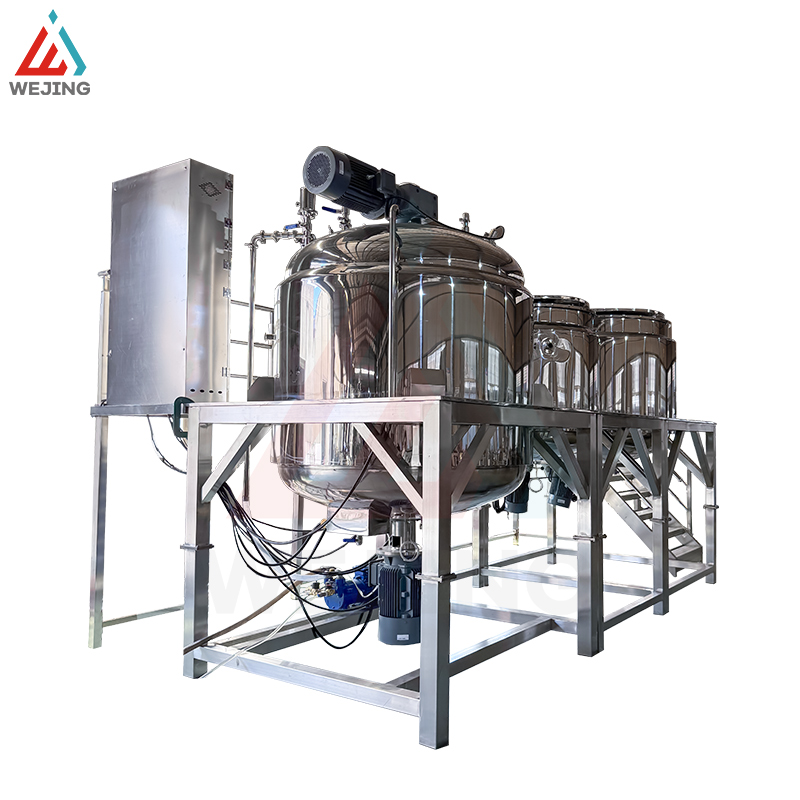 Hervidor mezclador emulsionante al vacío de 2000L con tanques de fase de agua y aceite para producción de cosméticos y lociones en crema
