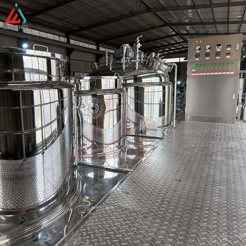 Hervidor mezclador emulsionante al vacío de 2000L con tanques de fase de agua y aceite para producción de cosméticos y lociones en crema