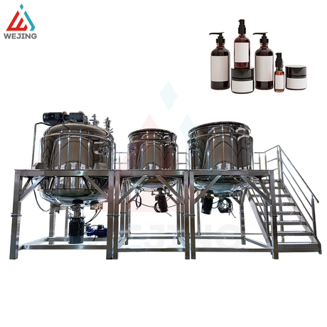Hervidor mezclador emulsionante al vacío de 2000L con tanques de fase de agua y aceite para producción de cosméticos y lociones en crema