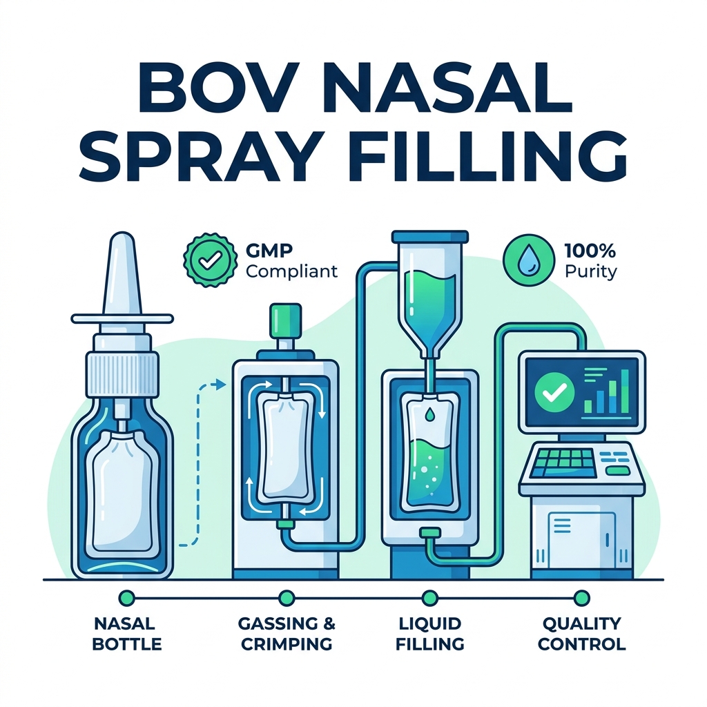 Máquina llenadora de bolsa con válvula para aerosol nasal